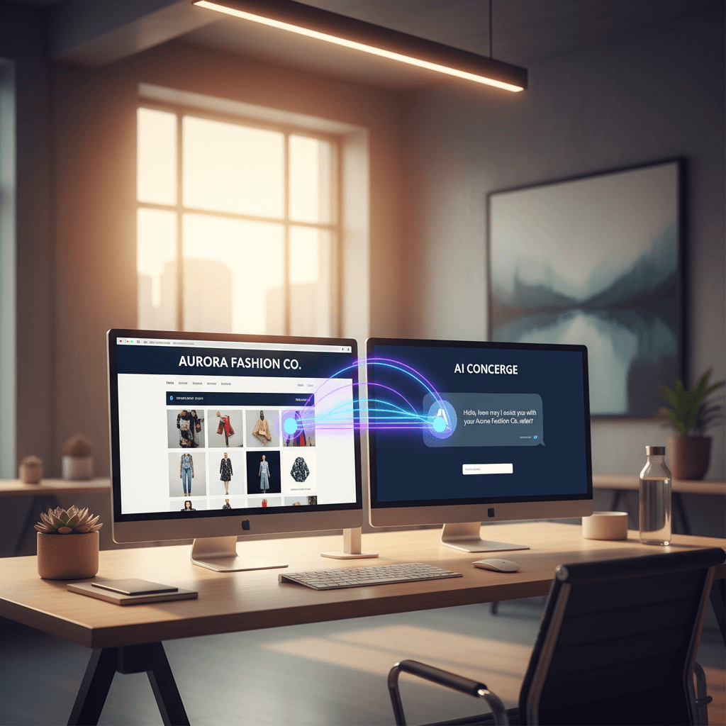 Integrated dashboard showing website and AI concierge systems working together