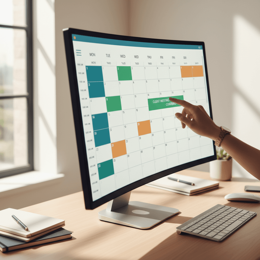 Calendar system displaying automated appointment scheduling and confirmation